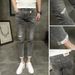 American High Street Ripped Jeans Men's Trendy Brand Ruffian Handsome Graffiti Scratched Patch Elastic Slim Small Feet Trousers_mkmklike.com