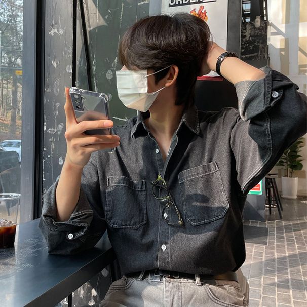 Northfold 2023 Spring And Autumn Korean Trendy Denim Men's Long Sleeve Loose Hong Kong Style Retro Versatile Casual Shirt Jacket_mkmklike.com