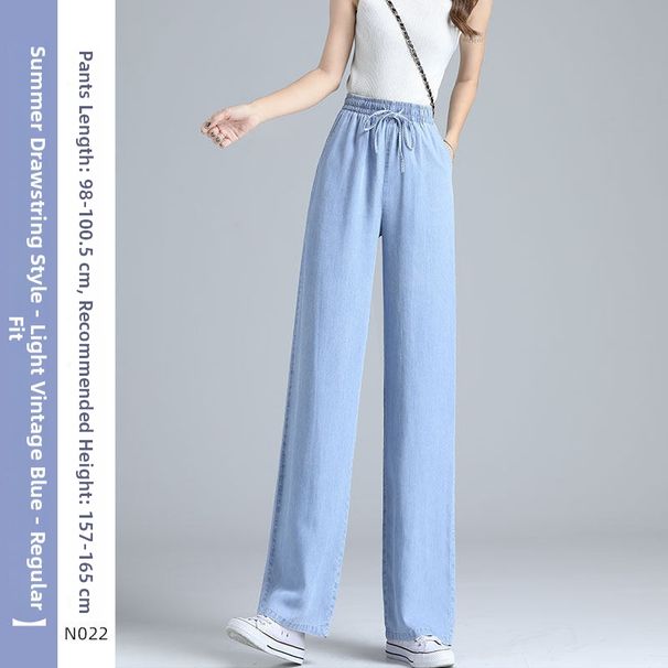 Women's High-Waisted Tencel Denim Jeans Summer Loose Fit Straight Leg Slimming Petite Wide Leg Ice Silk Pants_mkmklike.com
