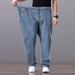 Large Size Jeans Men's Fattened Plus Size Fat Loose Straight Jeans Men's Elastic Cross-border Jeans_mkmklike.com