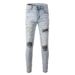 American High Street Ripped Jeans Men's Casual Versatile Men's Clothing Playing Stickers Slim Trendy Denim Men's Pants 699_mkmklike.com