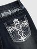 Women's Clothing Vintage Washed Embroidered Rhinestone Slim Bootcut Jeans For Women - Stretch Denim With Floral Embroidery & Sparkle Details_mkmklike.com