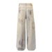 Wasteland Style Distressed Dirty Hole Jeans Men's High Street Trend Tie-Dye Washed Loose Straight Pants_mkmklike.com
