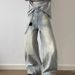 Vintage Washed Distressed Denim Jeans Unisex High Waisted Loose Fit Wide Leg Streetwear Pants With Button Fly & Deconstructed Hem_mkmklike.com