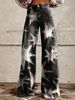 Ladies Eye‑Catching Y2k Flare Bottoms, Vintage Washed Star All‑Over Print High Waist Wide Leg Pants, Multiple Available Hues_mkmklike.com