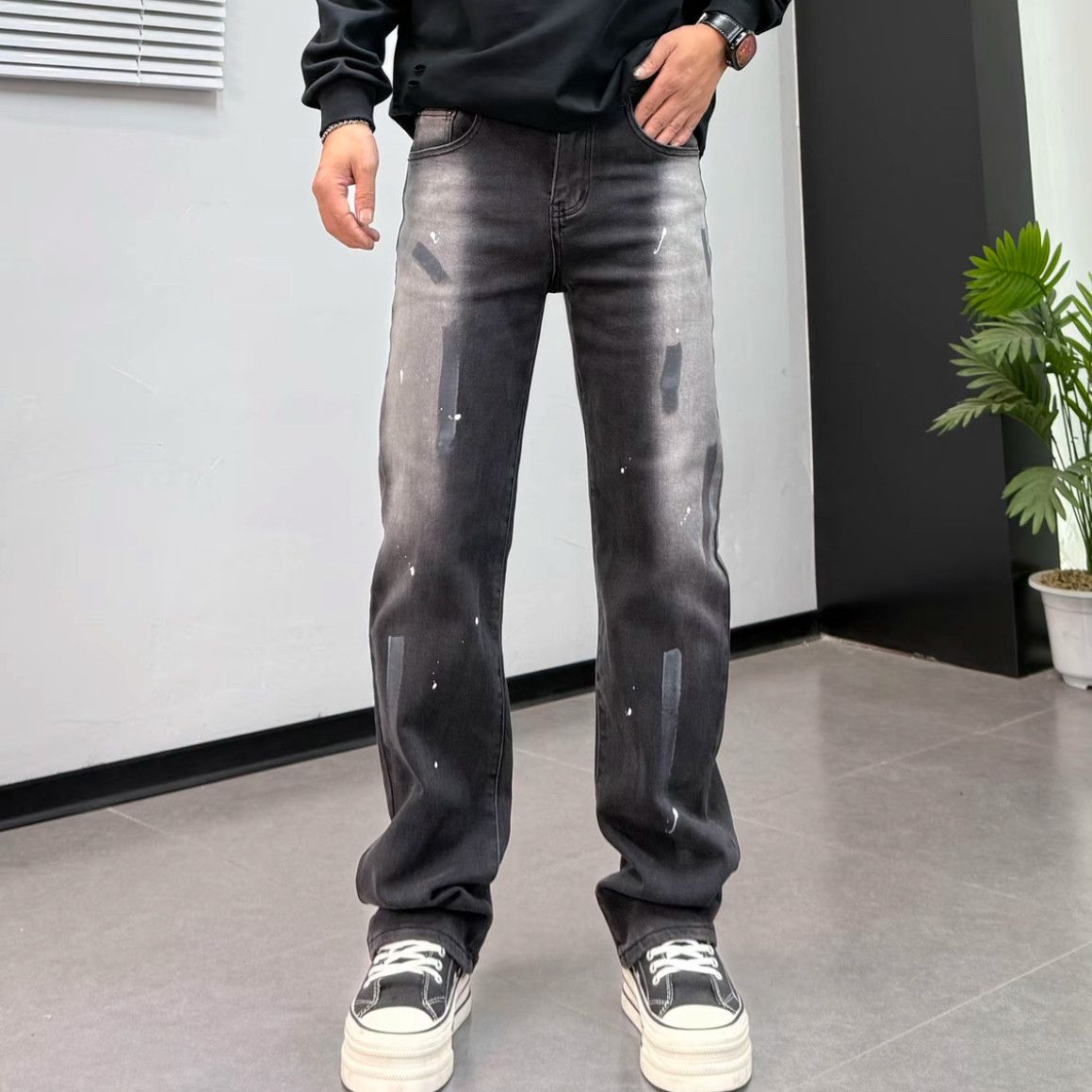 Men's Clothing Trendy High End Men's Slim Fit Cropped Jeans Tapered Leg Casual Printed Trousers For Summer_mkmklike.com