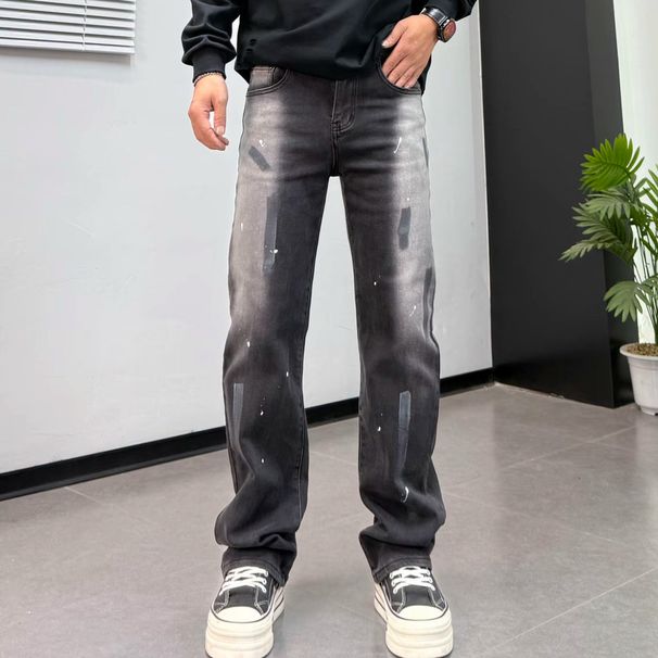 Men's Clothing Trendy High End Men's Slim Fit Cropped Jeans Tapered Leg Casual Printed Trousers For Summer_mkmklike.com