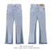 Niche washed and distressed patchwork slimming micro flared jeans, men's trendy American street casual pants_mkmklike.com