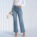 Women's Loose Wide Leg Plus Size Button Flared Jeans Casual Versatile New Clothing_mkmklike.com