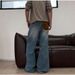 Men's Trendy Retro Patchwork Washed Distressed Blue Straight Leg Jeans Loose Fit Wide Leg Casual Trousers Stylish Design_mkmklike.com