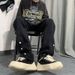 Men's High Street Straight Flared Fit Jeans Button Fly Black Cotton Blend Distressed Wash Hip Hop Style S-3XL_mkmklike.com