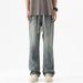 LKTM Men's Clothing # New American-style Yellow Mud-dyed Flared Jeans For Men, Vibe Trendy Brand, Drawstring, Loose Fit,_mkmklike.com