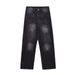 Retro American Style Washed Black Straight Leg Jeans, Loose High Street Workwear, Vibe Street Design Pants_mkmklike.com
