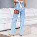 Women's Flared Stretch Denim Pants - High Waist Wide Leg, Vintage Washed Blue, Office-to-Weekend Versatility_mkmklike.com
