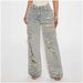 Women's Clothing Distressed Washed Wide-Leg Jeans For Women - High Waisted Vintage Denim Pants With Ripped Details (Khaki, S-XXL)_mkmklike.com