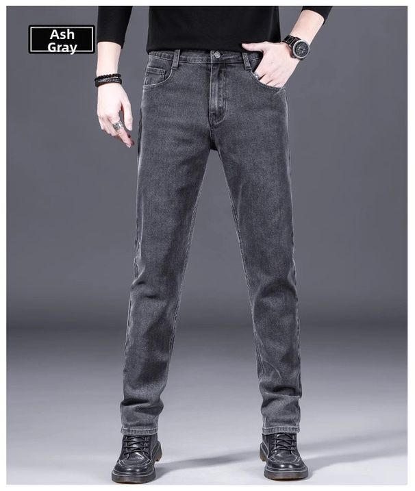 Men's Stretch Denim Jeans Casual Long Pants Thickened Straight Leg Autumn Winter Style_mkmklike.com