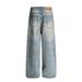 Punk Wasteland Spray Paint Vintage Dirty Jeans For Men, Niche Loose Wide-Leg Washed Frayed Straight Long Pants Trendy_mkmklike.com
