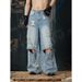 Men's Clothing Retro Ripped Jeans Wide Leg Pants Men's And Women's Summer Distressed Drape Versatile Straight Leg Floor Length_mkmklike.com