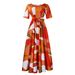 ELLE ELLE D3266 Cross-Border Women's Fashion 2024 New Stylish Elegant Tie African Plus Size Short Sleeve Flared Export Dress_mkmklike.com