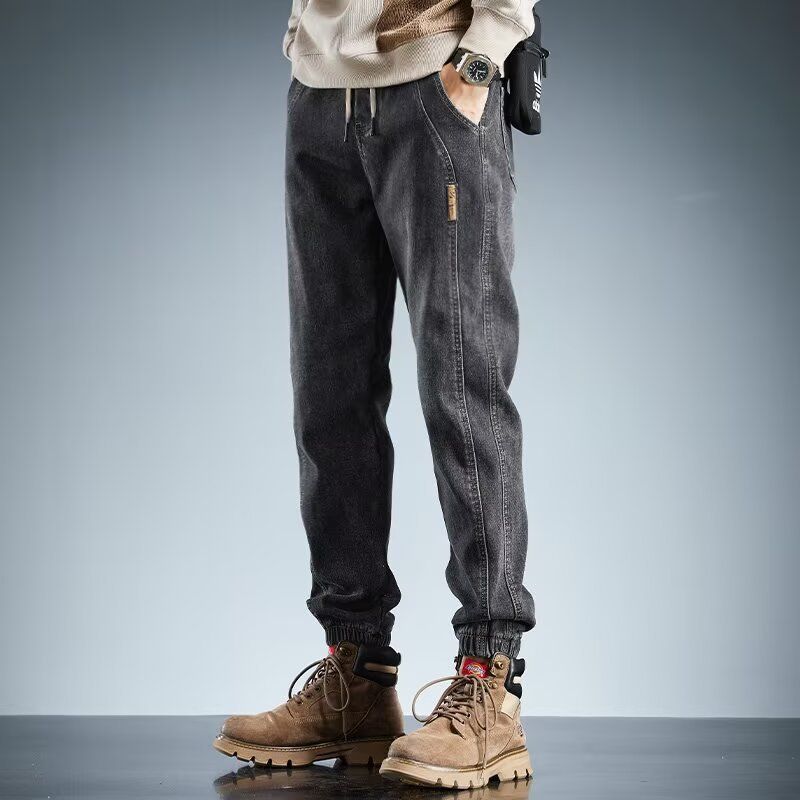 Men's New Spring Summer Black Versatile Casual Jogger Loose Harem Pants Trendy Jeans_mkmklike.com
