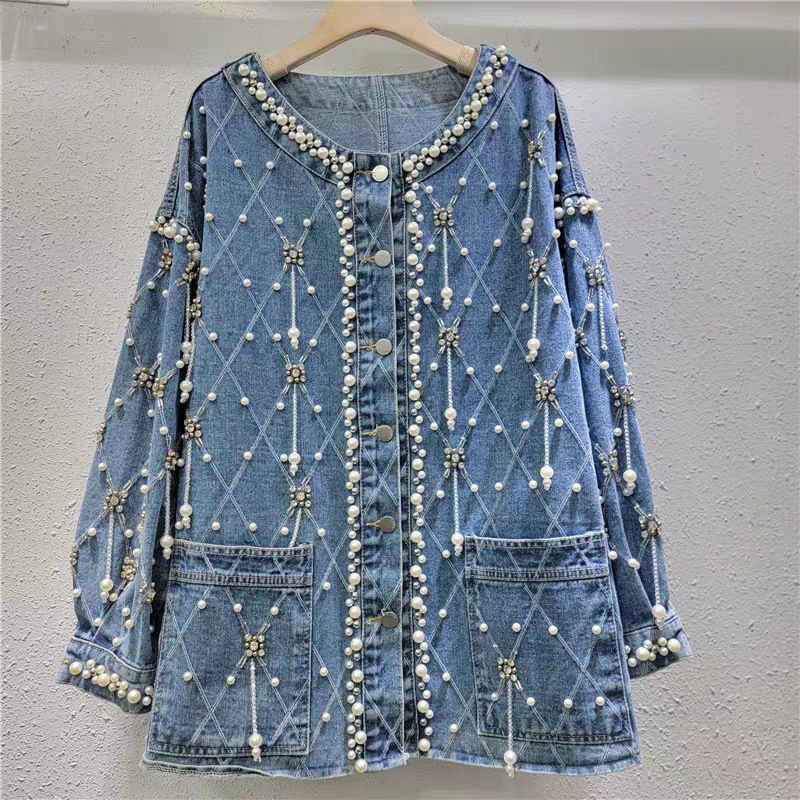 Women's Clothing Fringe & Rhinestone Embellished Denim Jacket – Diamond Quilted Longline Coat_mkmklike.com