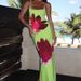 Women's new fashion slit print dress Slim fit hip-wrapped temperament suspender dress_mkmklike.com