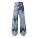 Men's Clothing Washed And Distressed Multi Pocket Design Straight Slim Loose Wide Leg Casual Retro High Street Personality Men's Jeans_mkmklike.com