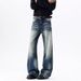American Retro High Waisted Wide Leg Denim Men's Summer Hot Girls High Street Design Loose Drape Straight Leg Floor Length Pants_mkmklike.com