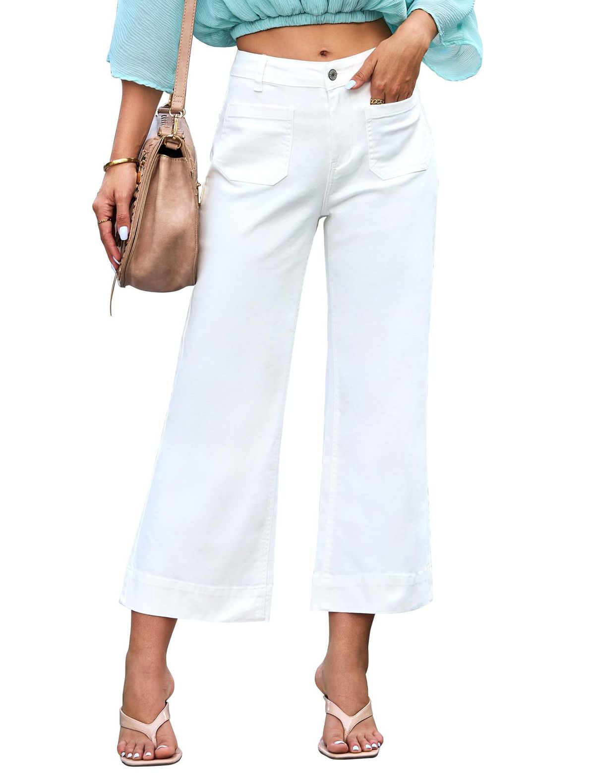 Women's Clothing Loose Slim Wide Leg Straight Pants Washed Jeans Nine Point Pants_mkmklike.com