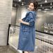 K Plus Size Women's Denim Jacket; Mid-length, Long-sleeved, Hooded Cardigan Trench Coat._mkmklike.com