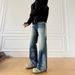 Vintage High-Waisted Flared Jeans For Men - Retro Wide-Leg Bootcut Pants With Street Style Design, Loose Fit & Comfortable Stretch Denim_mkmklike.com