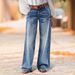 Women's Clothing High-Waisted Wide-Leg Jeans Women's Clothing Retro Washed Distressed Loose Straight Leg Floor-Length Pants Spring Summer_mkmklike.com