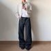 14oz Black Striped Raw Denim Jeans – Vintage Washed Straight-to-Flare Wide Leg Pants (S-XL, 80% Cotton, Retro A-Line Silhouette)_mkmklike.com