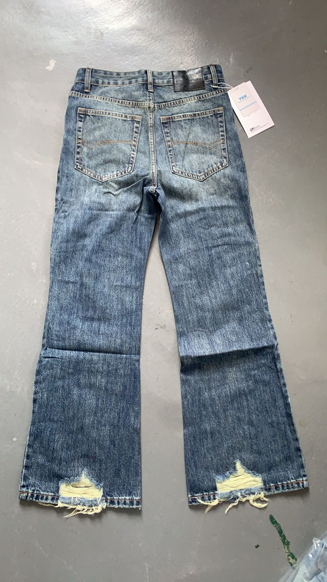 Patchwork Bootcut Slightly Flared Jeans Men's Clothing Denim Washed Blue Parisian Demna Style_mkmklike.com