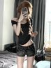 Women's Black And Gray Low Rise Denim Shorts Retro Washed Stretch Bodycon Style Summer Hot Pants_mkmklike.com