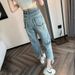 American-style Petite Women's Wide-leg Jeans, Autumn Cropped High-waisted Loose Frayed Ripped Straight Pants, Trendy_mkmklike.com