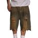 Men's Summer Ripped Denim Shorts Loose Fit High Street Trendy Retro Straight Leg 5 Pocket Casual Shorts_mkmklike.com