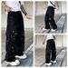 Men's Retro Straight Leg Jeans Washed Distressed Inkjet Design Trendy Loose Wide Leg Pants Summer Style_mkmklike.com