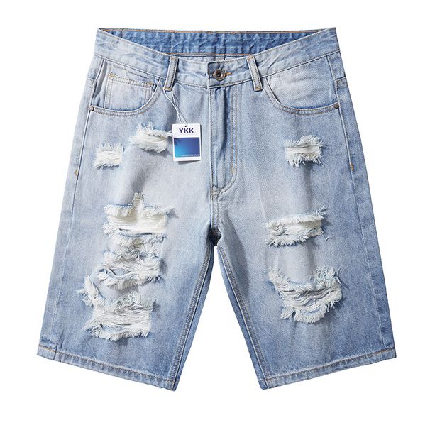 Men's Clothing Summer New Style Ripped Denim Shorts Men's Loose Five Point Shorts_mkmklike.com