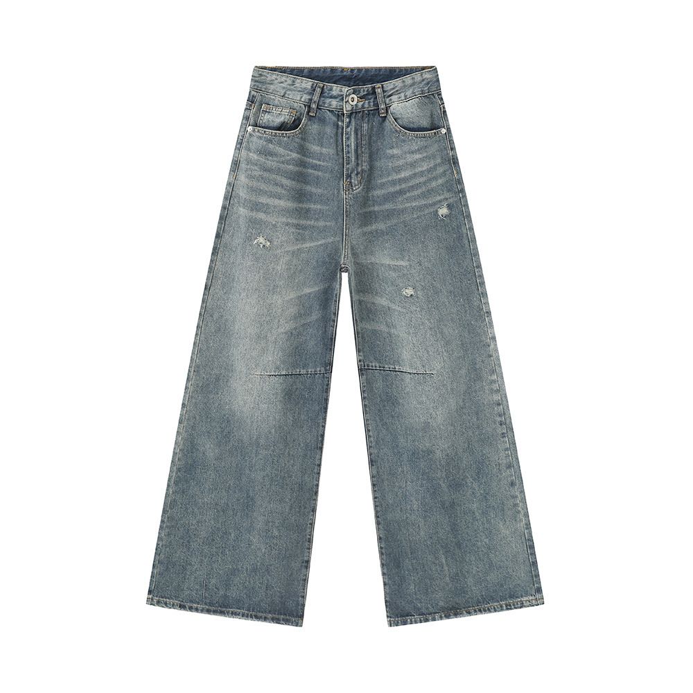 EF JEANS | 2024 New Product, American High Street Destruction, Wind Wear And Tear Mopping, Washed Jeans, Wide Legs Mopping_mkmklike.com