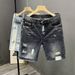 Denim Shorts, Men's New Summer High Street Distressed White Hole Slim Fit Capris, Korean Version Trend Versatile Small_mkmklike.com