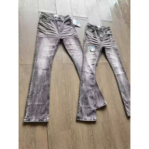 Men's Distressed Washed Utility Jeans – Streetwear Straight-Leg Denim Pants With Slight Flare (S-3XL, Grey)_mkmklike.com