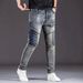 Men's Clothing Slim Fit Stretchy Jeans Casual Stylish Blue Embroidered Multi Crafted Trousers_mkmklike.com