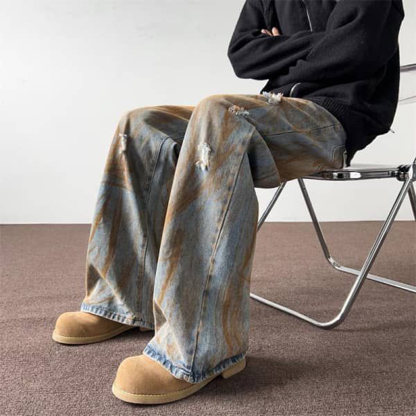 Men's Clothing Unisex Vintage Graffiti Print Jeans - Relaxed Wide Leg Bohemian Trousers For Spring & Summer_mkmklike.com