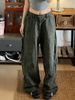 American Retro Gray Workwear Jeans For Women, New Autumn Style, Washed And Distressed, Loose Wide-leg Casual Pants_mkmklike.com