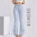 Light Blue Washed Lace up Flared Jeans for Women Slim Fit Floor Length Drawstring Hem YT10_mkmklike.com