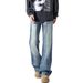 High Street Men's Washed Lightning Pattern Jeans American Style Distressed Plus Size Wide Leg Straight Leg Trousers For Spring_mkmklike.com