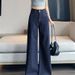 Denim Dark Blue Wide-Leg Jeans For Women, Autumn And Winter New Style, Draped Slim Fit, Versatile Retro High-Waisted_mkmklike.com