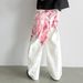 Men's Digital Print Faux Two-Piece Jeans – Oversized Wide-Leg Streetwear Pants With Curved Hem_mkmklike.com