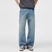 Men's Relaxed Straight Leg Jeans – Vintage Ice Blue Cleanfit Denim Pants With Stretch, Mid-Rise Comfort For Everyday Wear_mkmklike.com
